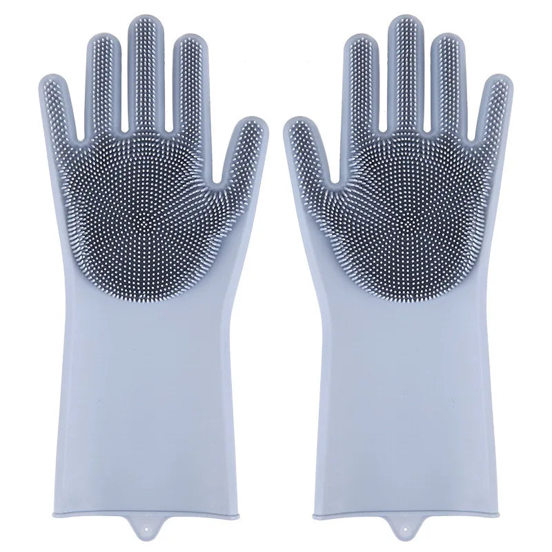 Gant de grooming en silicone gris, picots antidérapants, pour lavage du pelage.