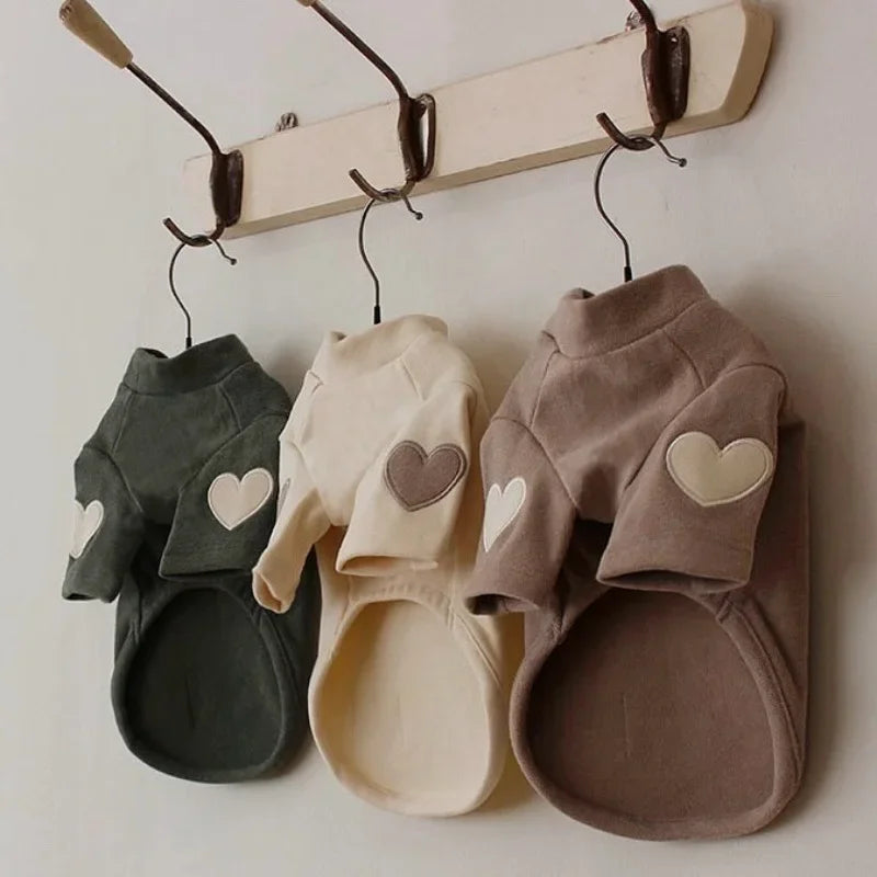 Tenue pour chien avec coudières cœur – pull rose pour petits chiens sensibles au froid