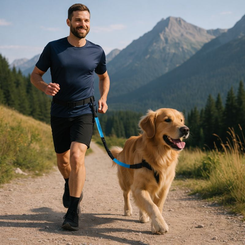 Jogging avec chien grâce à une laisse mains libres réglable.