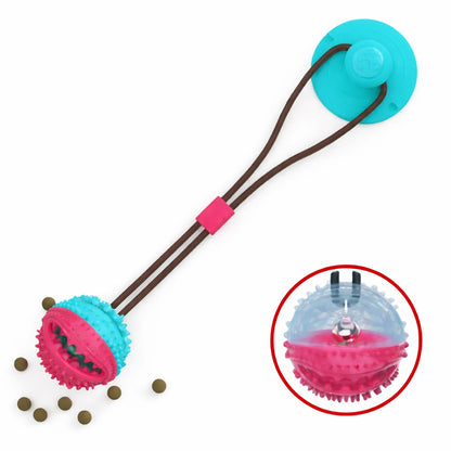 Balle interactive pour chien à ventouse avec picots en caoutchouc et compartiment à croquettes