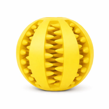 Balle dentaire pour chien jaune en caoutchouc souple à texture massante
