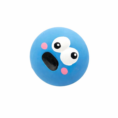 Balle anti-stress pour chien bleue avec yeux cartoon, jouet ludique et résistant pour occupation canine