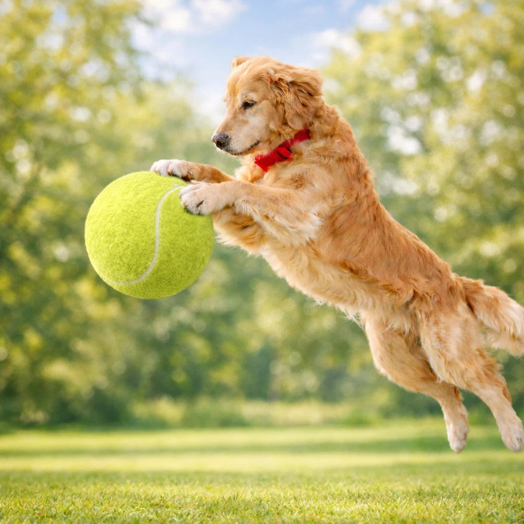Balle de tennis géante 24 cm pour chien – Jouet interactif résistant et amusant