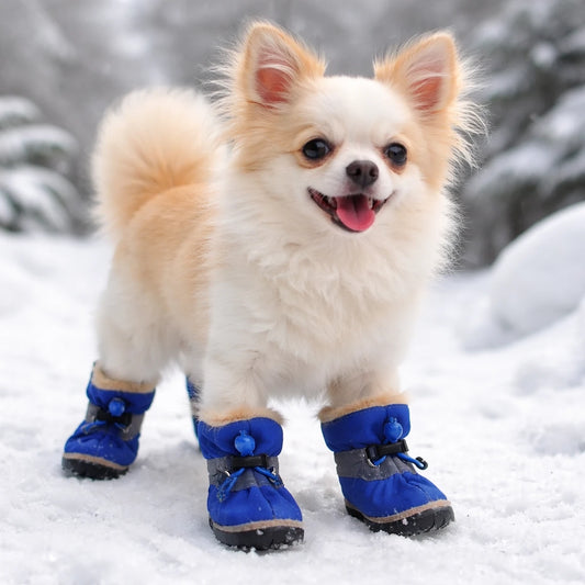 bottes hiver imperméables pour petit chien bleu protection froid et neige