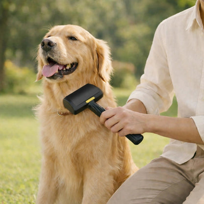 Brosse de toilettage auto-nettoyante pour chien utilisée sur un chien en extérieur