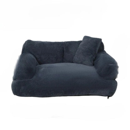 Canapé de luxe pour chien bleu foncé en tissu pelucheux confortable