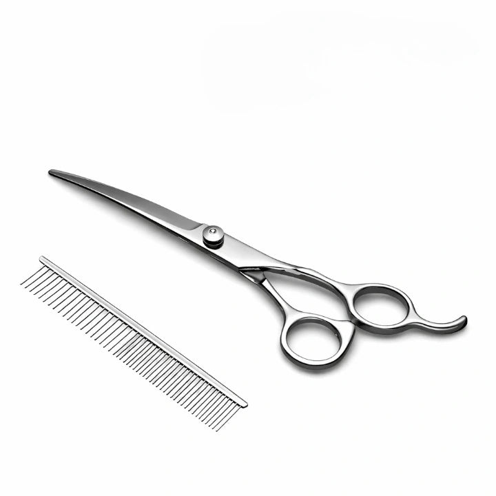 Kit professionnel de ciseaux de toilettage pour chien avec ciseaux droits, ciseaux courbés et peigne