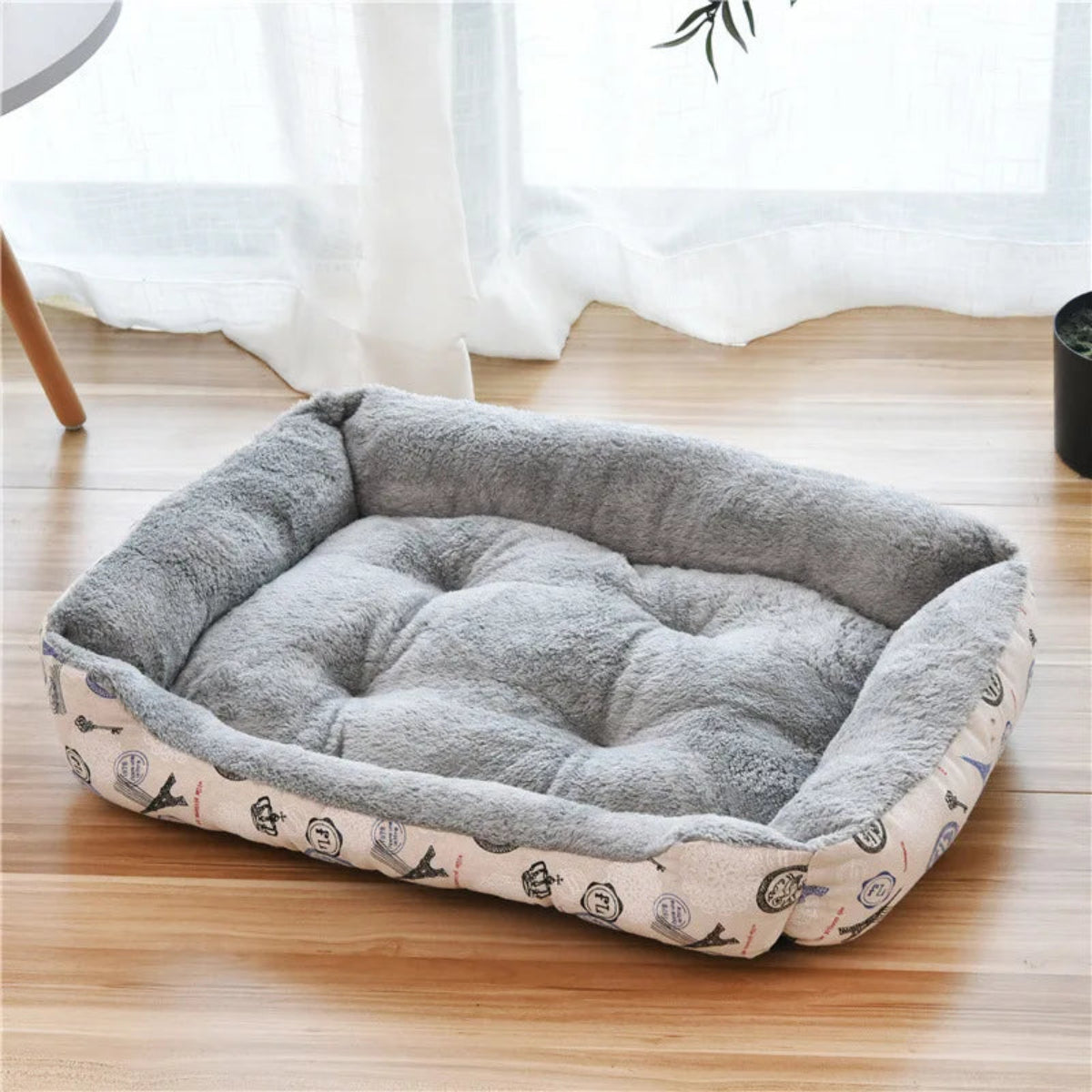 Coussin pour chien gris moelleux avec assise rembourrée