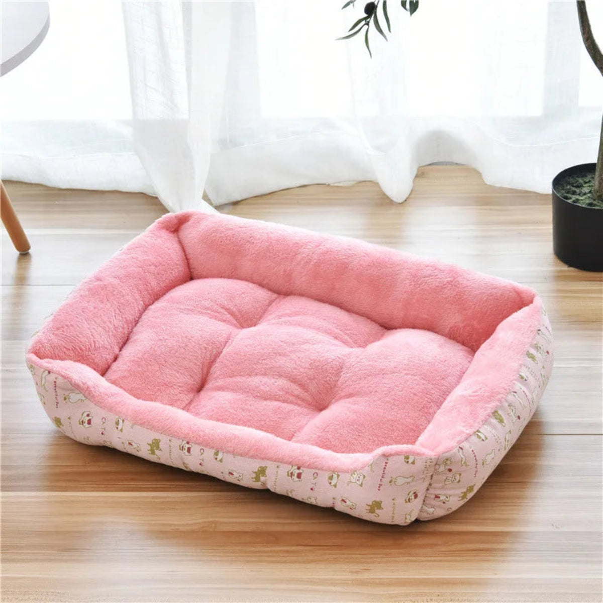 Coussin pour chien rose moelleux avec rebords épais pour le confort