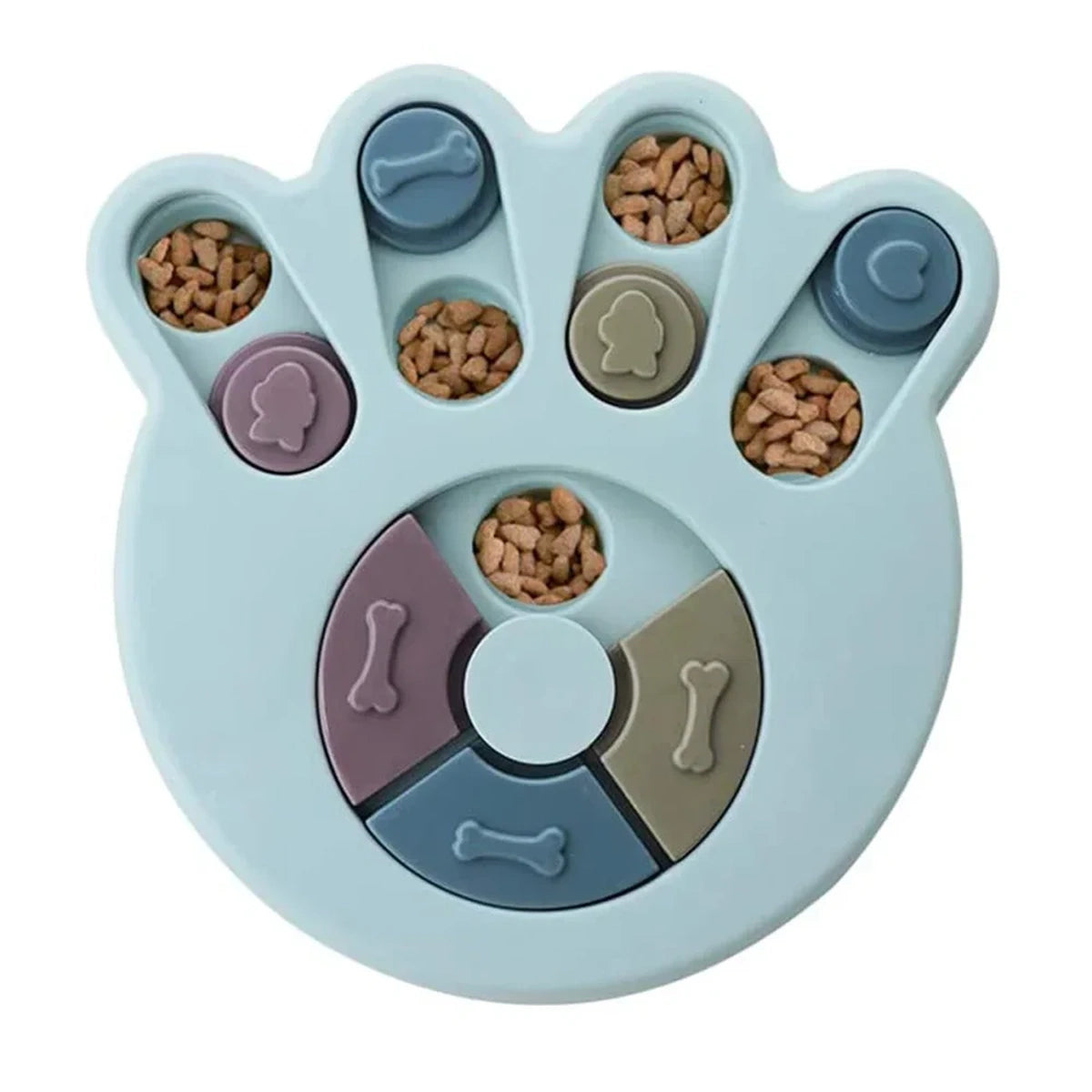 Jouet puzzle interactif pour chien en forme de patte bleue, mangeoire lente et jeu de stimulation mentale