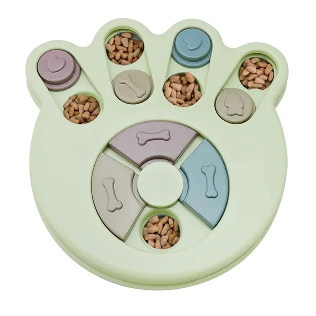 Jouet puzzle pour chien en forme de patte vert sauge, jouet éducatif antistress avec compartiments à croquettes