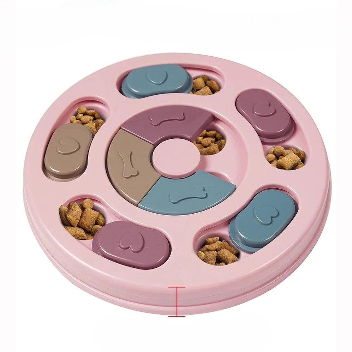 Jouet puzzle interactif pour chien rond rose, jeu éducatif et mangeoire lente avec friandises