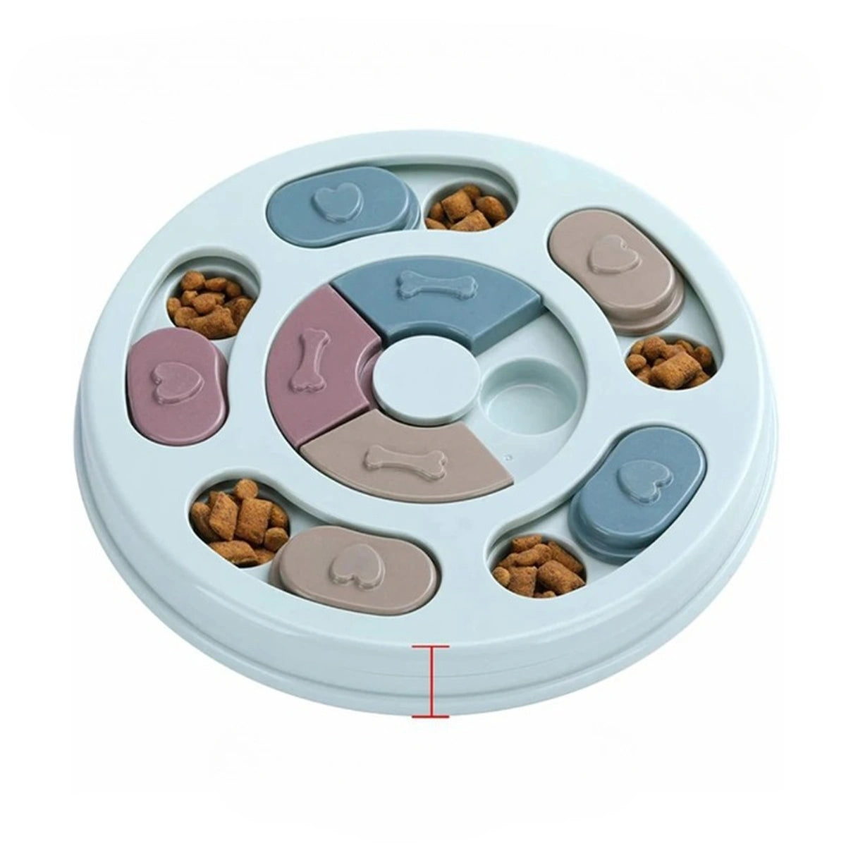 Jouet puzzle interactif pour chien rond bleu, mangeoire lente antistress avec compartiments à friandises