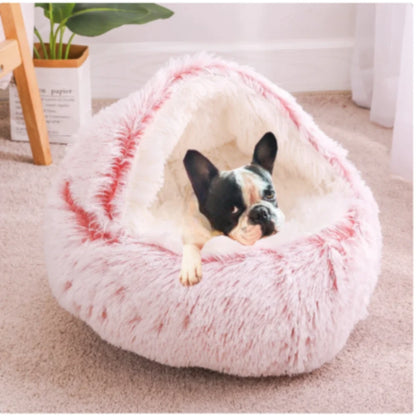 Lit de camp pour chien avec coussin rose ultra doux, panier rond confortable pour petit chien à l’intérieur