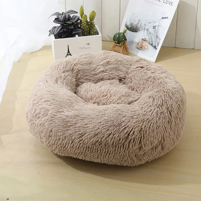 Lit rond en peluche kaki pour chien