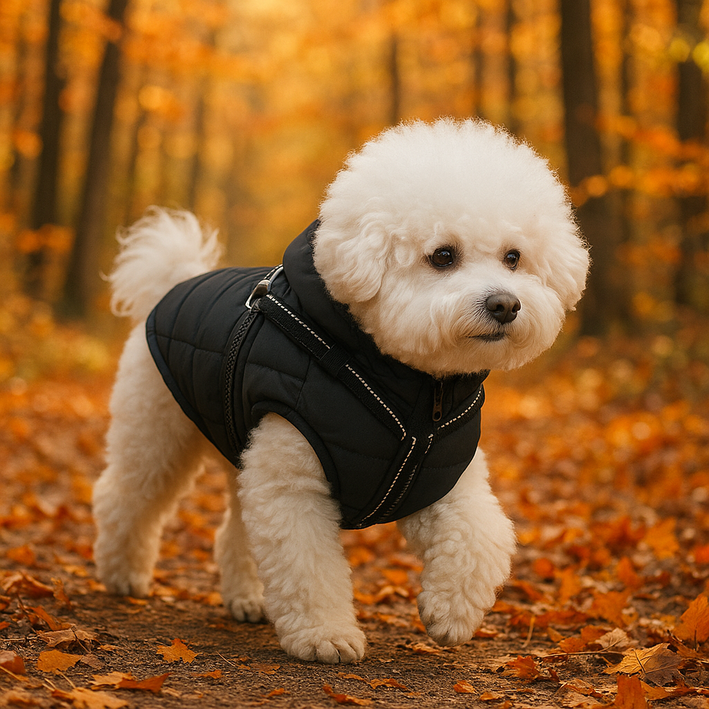 Détails du manteau d’hiver pour chien – tissu imperméable et doublure polaire chaude