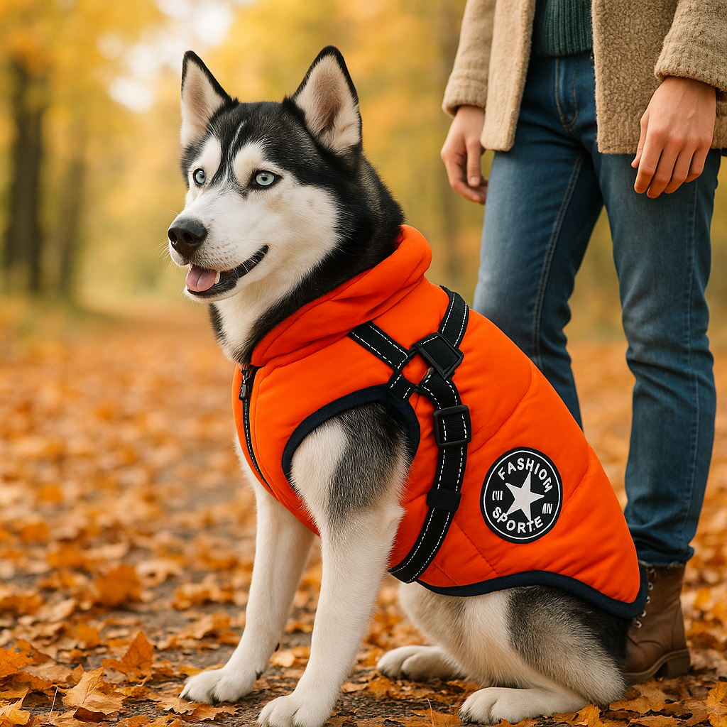 Détails du manteau d’hiver pour chien – tissu imperméable et doublure polaire chaude