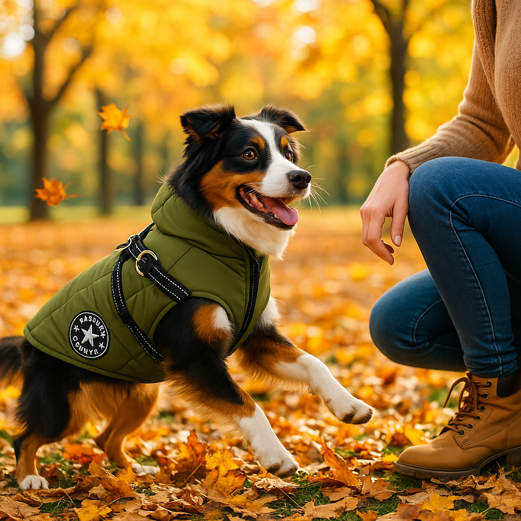 Détails du manteau d’hiver pour chien – tissu imperméable et doublure polaire chaude