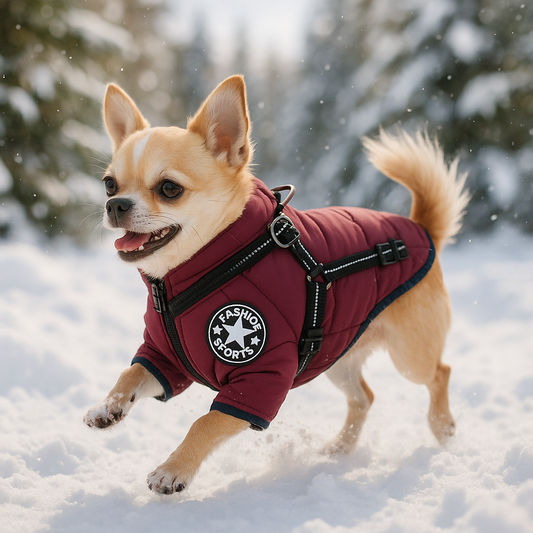 Détails du manteau d’hiver pour chien – tissu imperméable et doublure polaire chaude