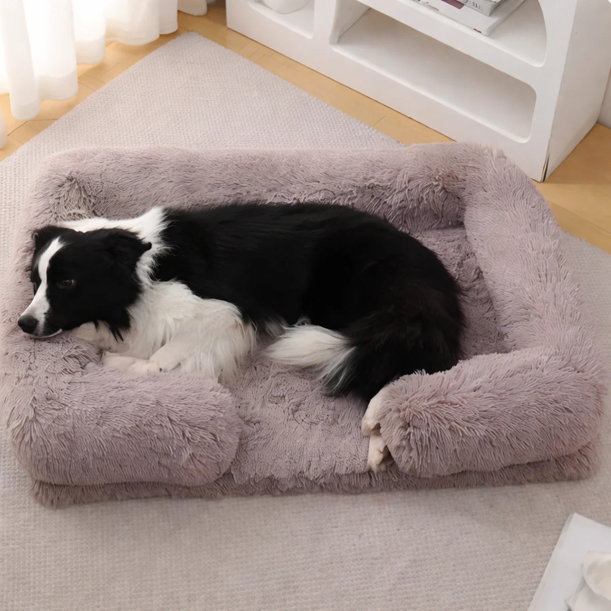 Chien dormant dans un panier pour chien doux et confortable