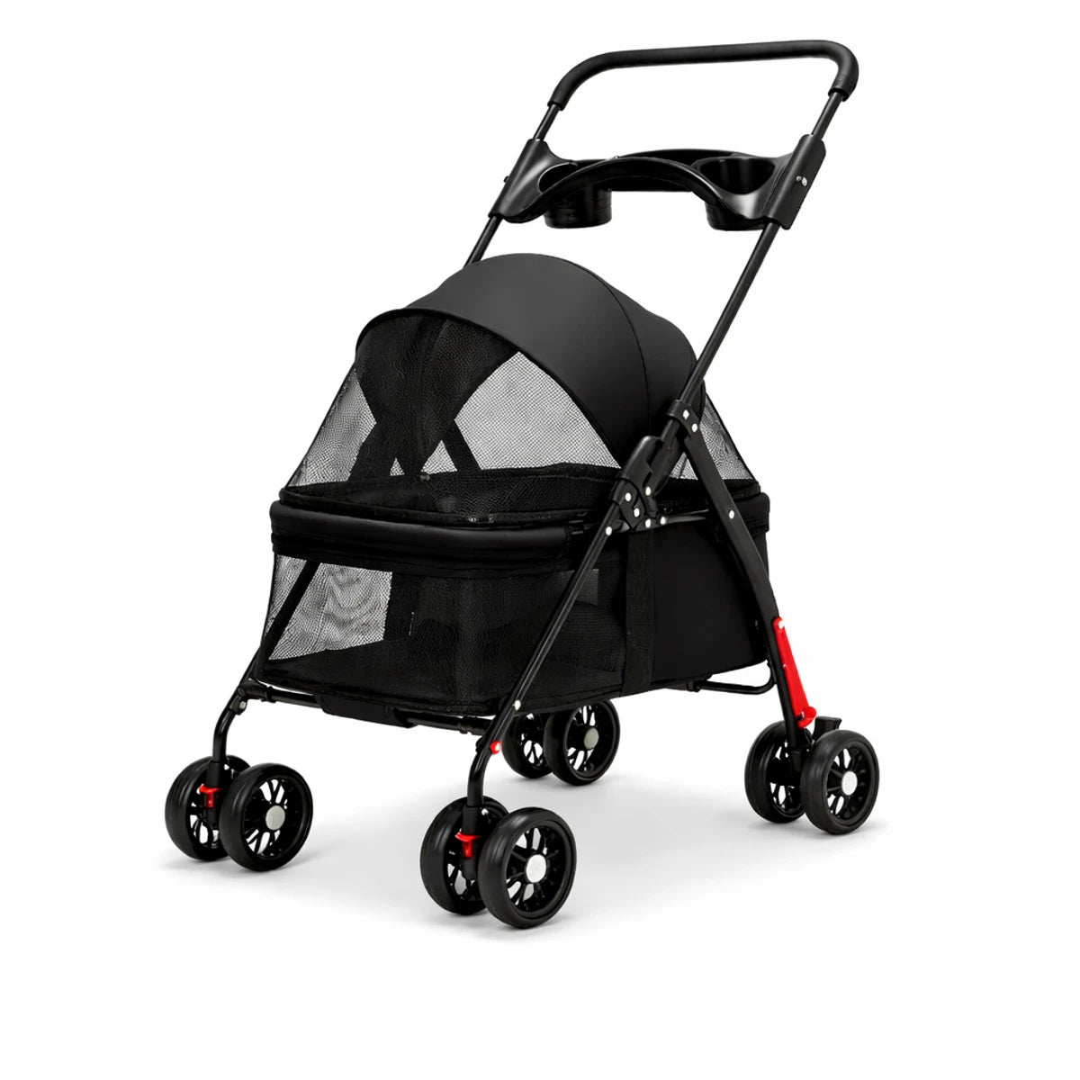Poussette pliable pour chien de petite et moyenne taille, coloris noir, avec panier ventilé en maille et structure légère