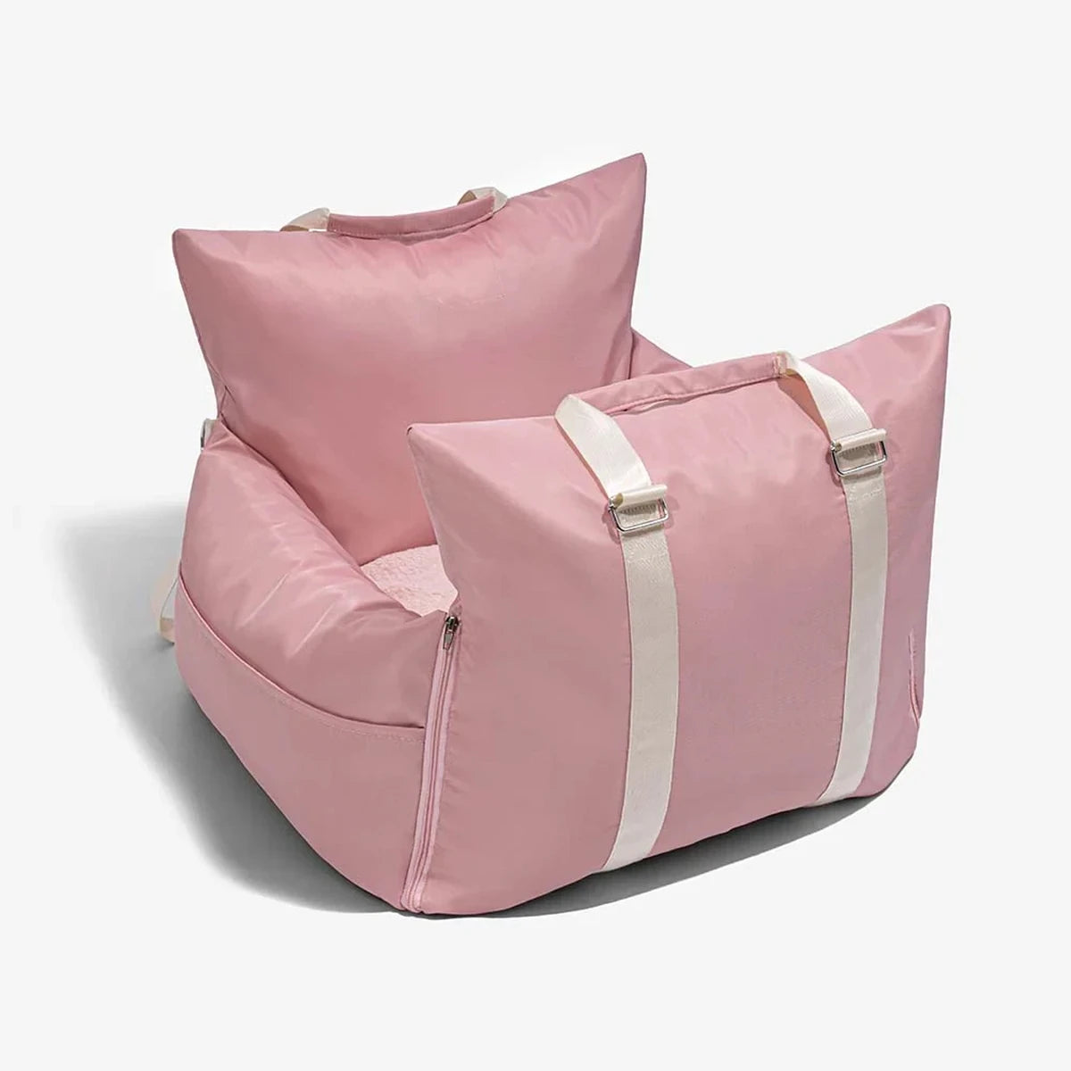 Sac de transport pour chien confortable rose, coussin intégré et sangles réglables