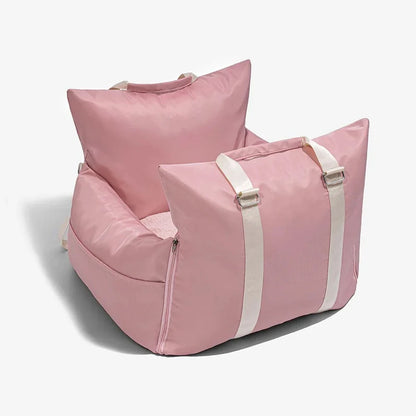 Sac de transport pour chien confortable rose, coussin intégré et sangles réglables