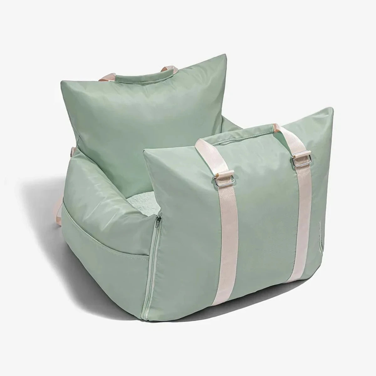 Sac de transport pour chien confortable vert sauge, coussin intégré et sangles réglables