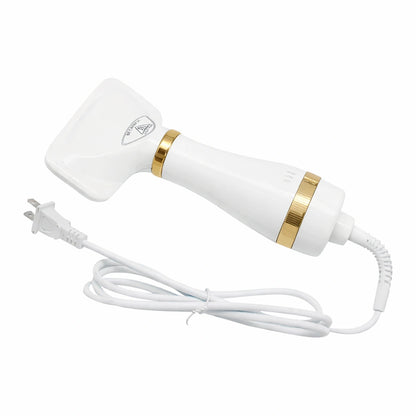 Séchoir pour chien 2-en-1 avec peigne de toilettage intégré, appareil blanc avec anneau doré sur fond blanc